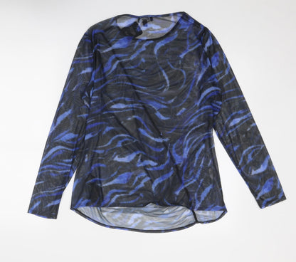 Simply Be Womens Blue Geometric Polyester Basic Blouse Size 16 Round Neck