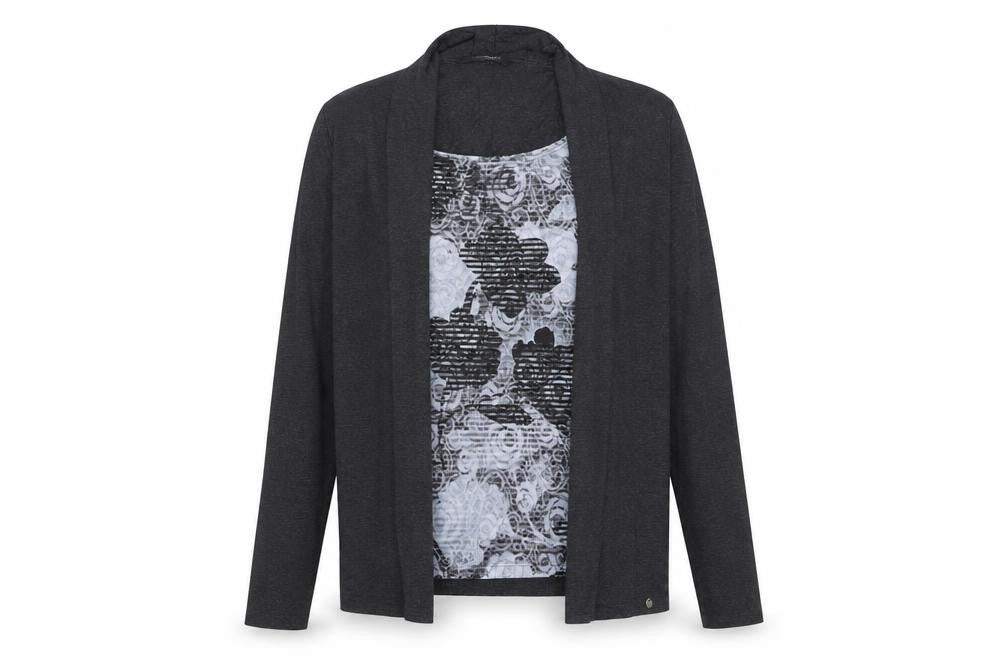 Golléhaug Womens Grey Geometric Viscose Basic Blouse Size 12 Round Neck - Twin Set