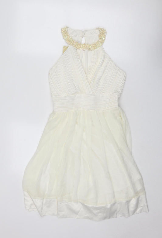 Toi Et Moi Womens Ivory Polyester Fit & Flare Size M Round Neck Button