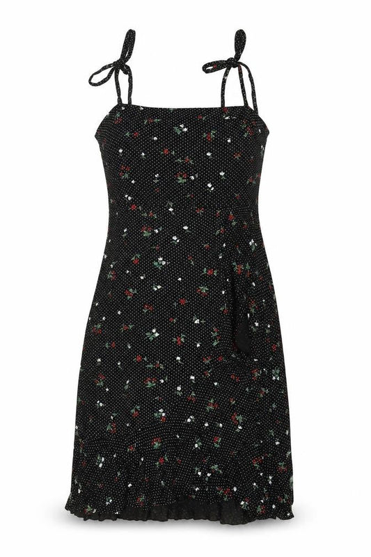PRETTYLITTLETHING Womens Black Geometric Viscose Tank Dress Size 8 Square Neck Tie