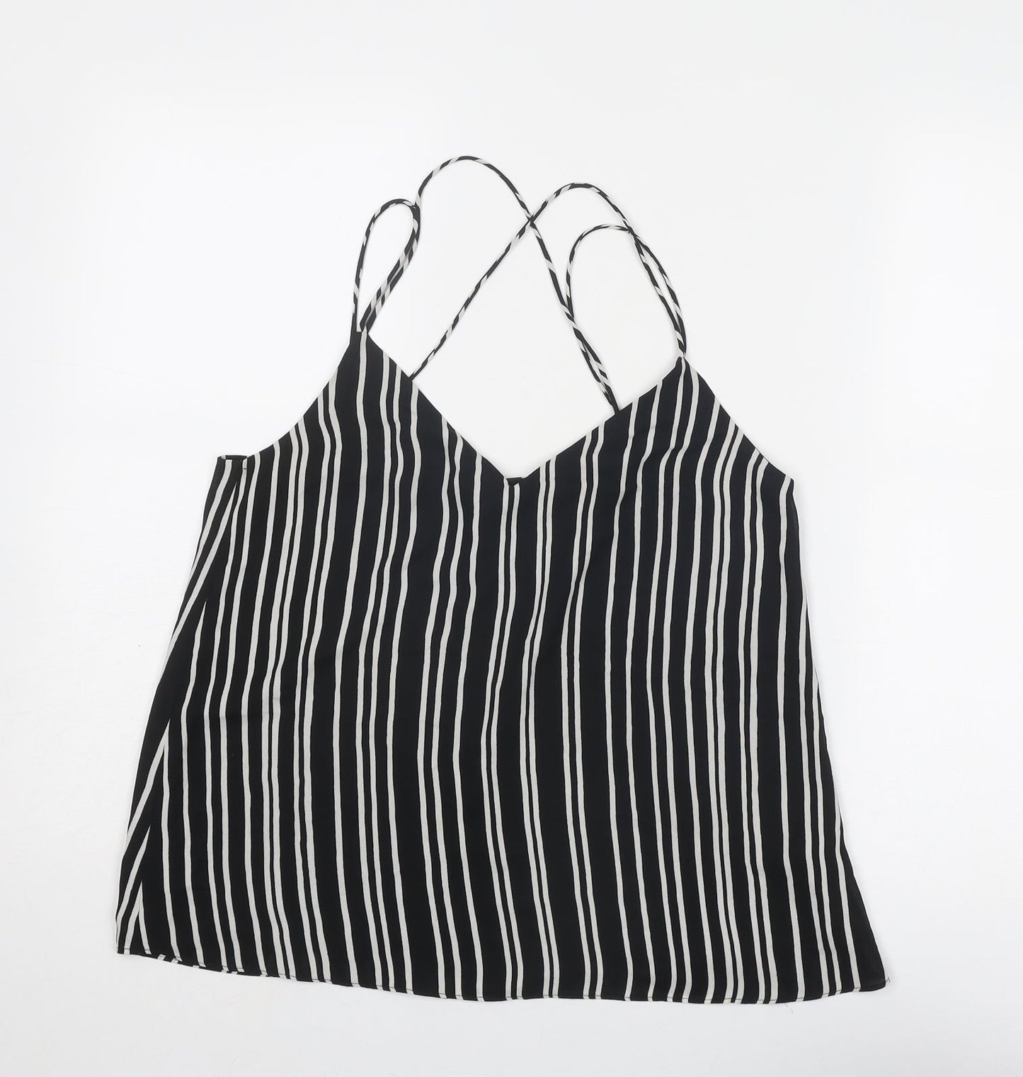 H&M Womens Black Striped Polyester Basic Tank Size 8 V-Neck