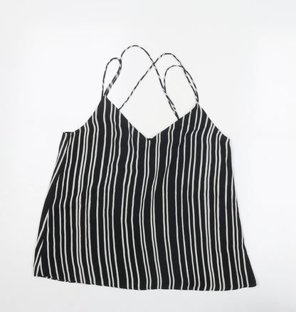 H&M Womens Black Striped Polyester Basic Tank Size 8 V-Neck