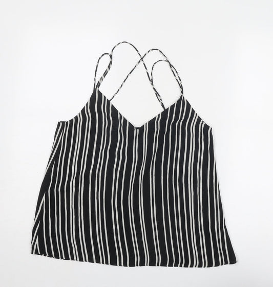 H&M Womens Black Striped Polyester Basic Tank Size 8 V-Neck