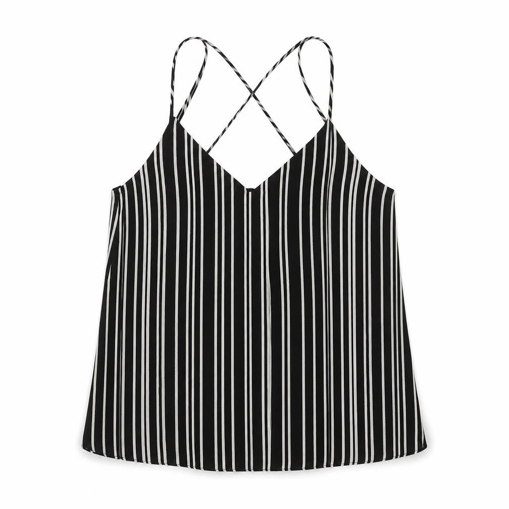 H&M Womens Black Striped Polyester Basic Tank Size 8 V-Neck