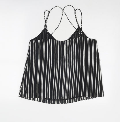 H&M Womens Black Striped Polyester Basic Tank Size 8 V-Neck