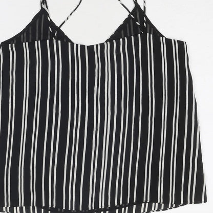 H&M Womens Black Striped Polyester Basic Tank Size 8 V-Neck