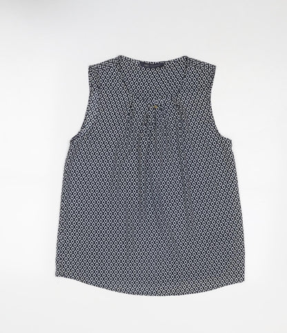 Marks & Spencer Womens Blue Geometric Polyester Basic Tank Size 6 Round Neck