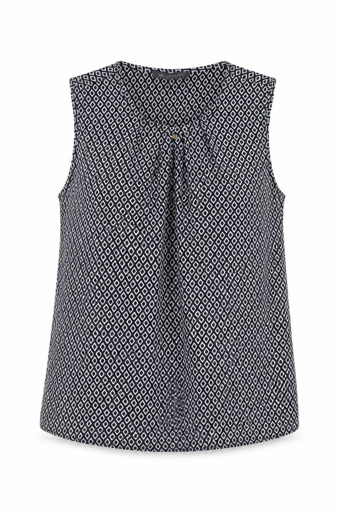 Marks & Spencer Womens Blue Geometric Polyester Basic Tank Size 6 Round Neck
