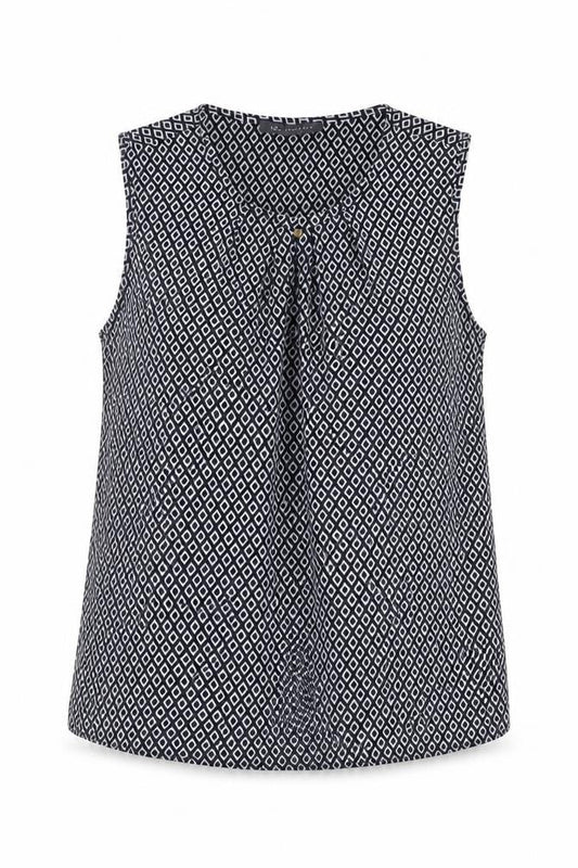Marks and Spencer Womens Blue Geometric Polyester Basic Tank Size 6 Round Neck