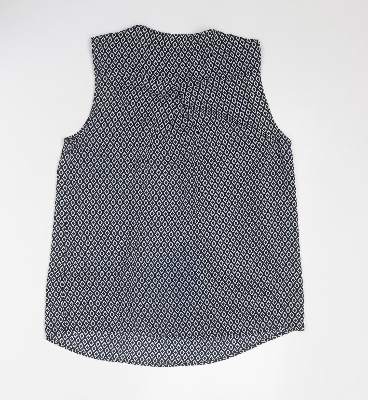 Marks and Spencer Womens Blue Geometric Polyester Basic Tank Size 6 Round Neck