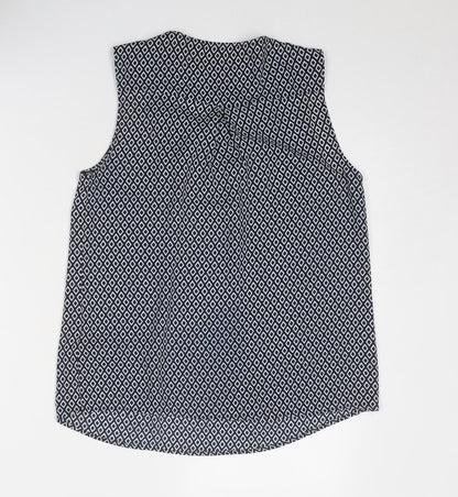 Marks & Spencer Womens Blue Geometric Polyester Basic Tank Size 6 Round Neck