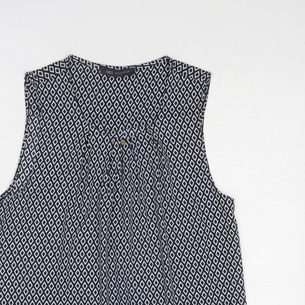 Marks and Spencer Womens Blue Geometric Polyester Basic Tank Size 6 Round Neck