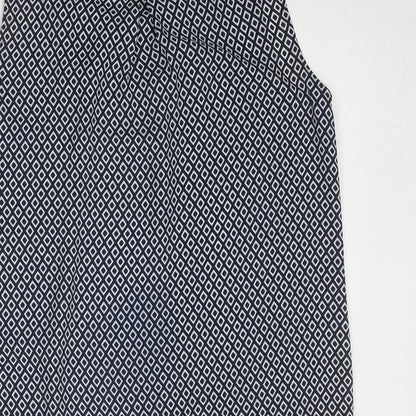 Marks & Spencer Womens Blue Geometric Polyester Basic Tank Size 6 Round Neck
