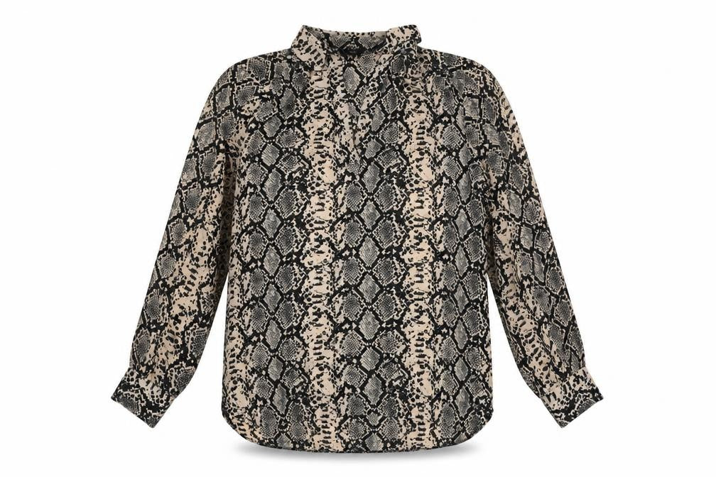 M&Co Womens Beige Animal Print Polyester Basic Blouse Size 14 Collared - Snake Skin Print