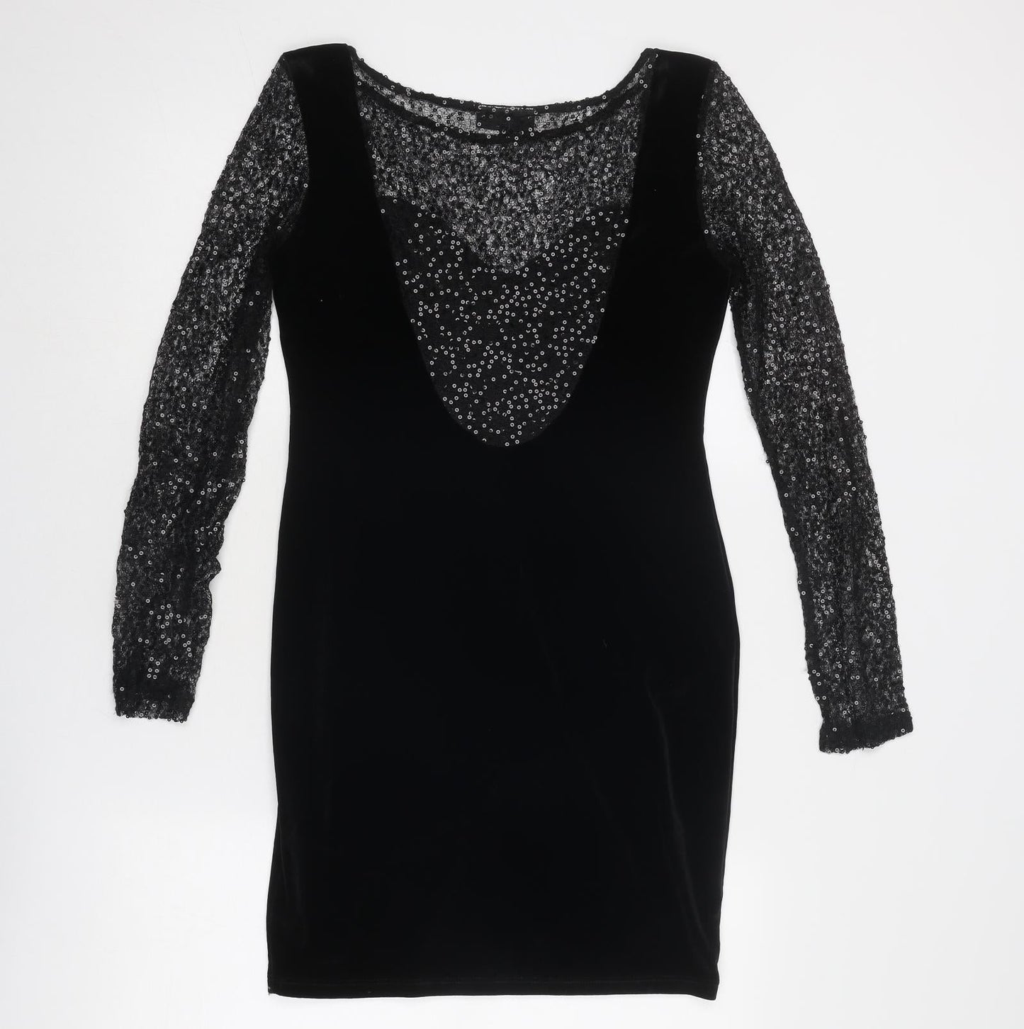 Warehouse Womens Black Polyester Bodycon Size 12 Round Neck Pullover