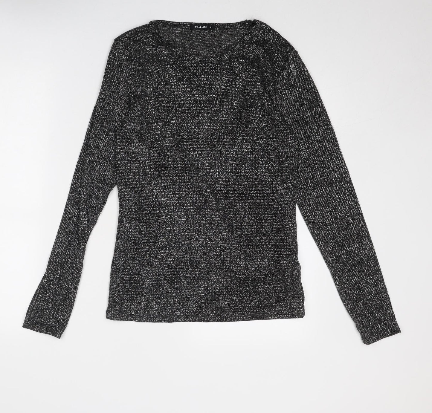 Calliope Womens Black Polyester Basic T-Shirt Size M Round Neck