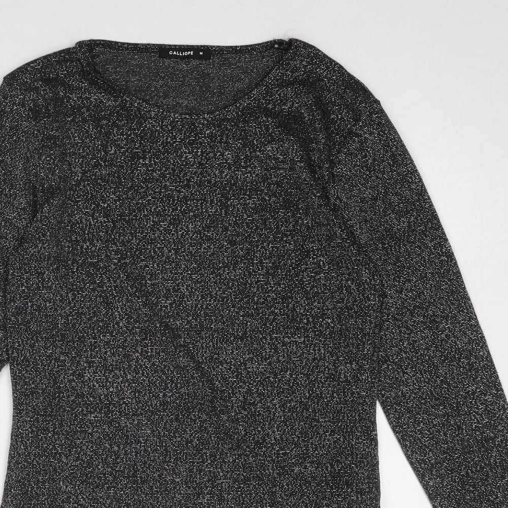 Calliope Womens Black Polyester Basic T-Shirt Size M Round Neck
