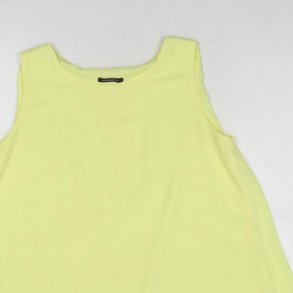 Close-up detail of Roman women’s yellow polyester basic blouse, size UK 10, round neck