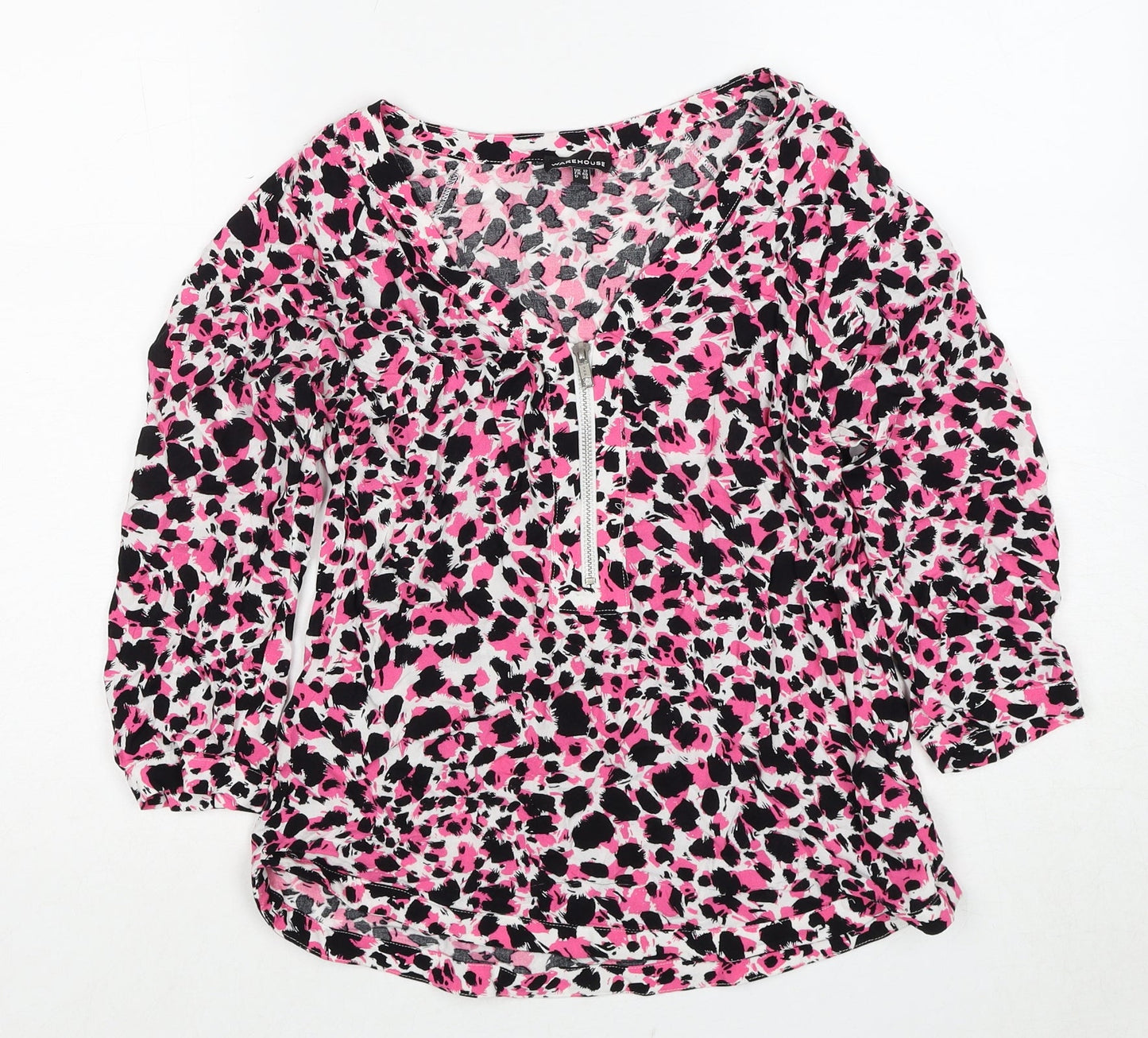 Warehouse Womens Pink Geometric Viscose Basic Blouse Size 12 V-Neck