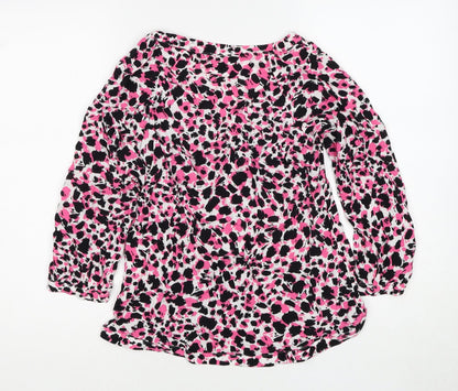 Warehouse Womens Pink Geometric Viscose Basic Blouse Size 12 V-Neck