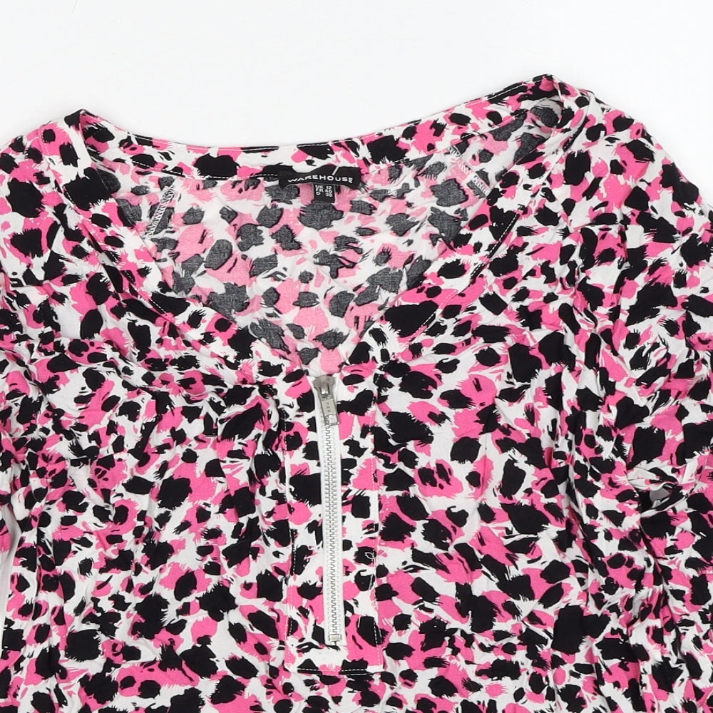 Warehouse Womens Pink Geometric Viscose Basic Blouse Size 12 V-Neck