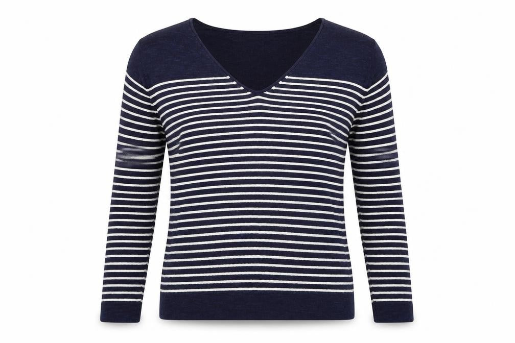Gap Womens Blue V-Neck Striped Cotton Pullover Jumper Size XS