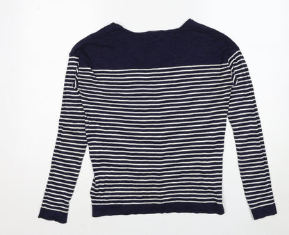 Gap Womens Blue V-Neck Striped Cotton Pullover Jumper Size XS