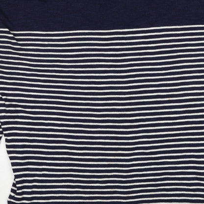 Gap Womens Blue V-Neck Striped Cotton Pullover Jumper Size XS