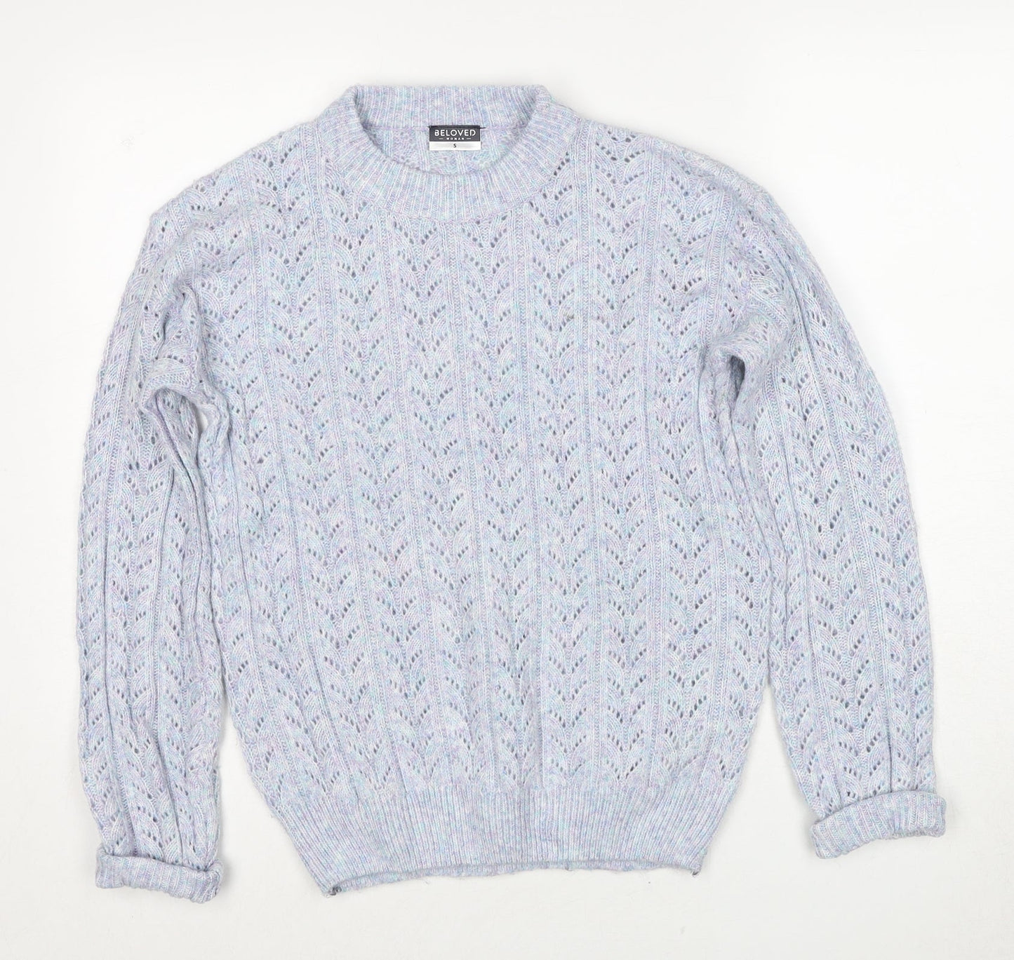 Beloved Womens Blue Round Neck Acrylic Pullover Jumper Size S