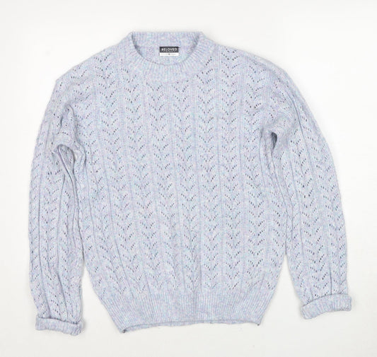 Beloved Womens Blue Round Neck Acrylic Pullover Jumper Size S