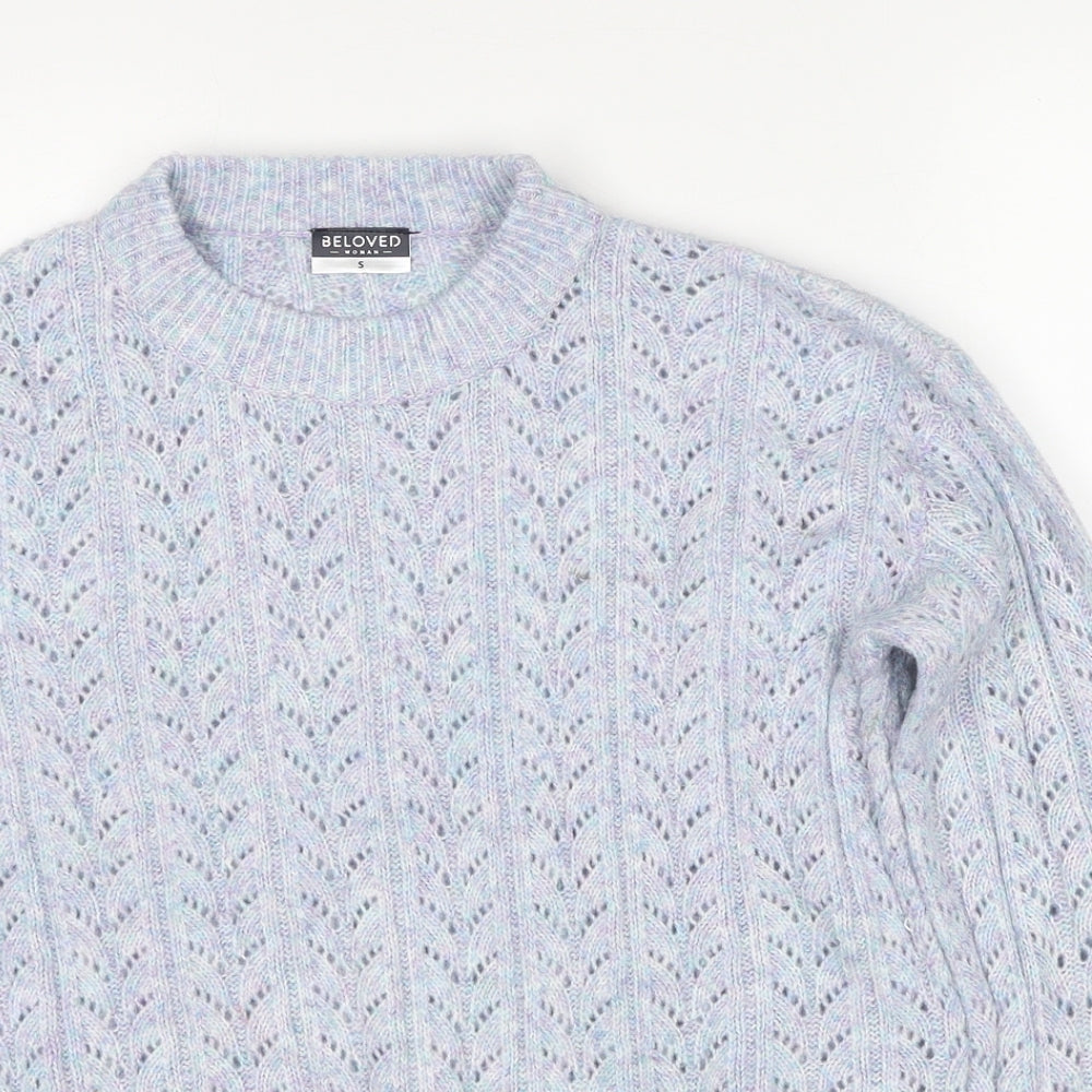 Beloved Womens Blue Round Neck Acrylic Pullover Jumper Size S