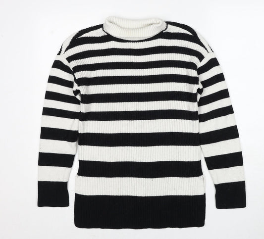 Marks and Spencer Womens Multicoloured Roll Neck Striped Cotton Pullover Jumper Size S - Side Slits