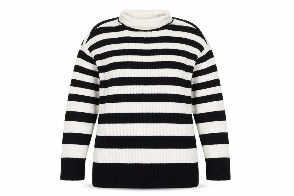 Marks & Spencer Womens Multicoloured Roll Neck Striped Cotton Pullover Jumper Size S - Side Slits