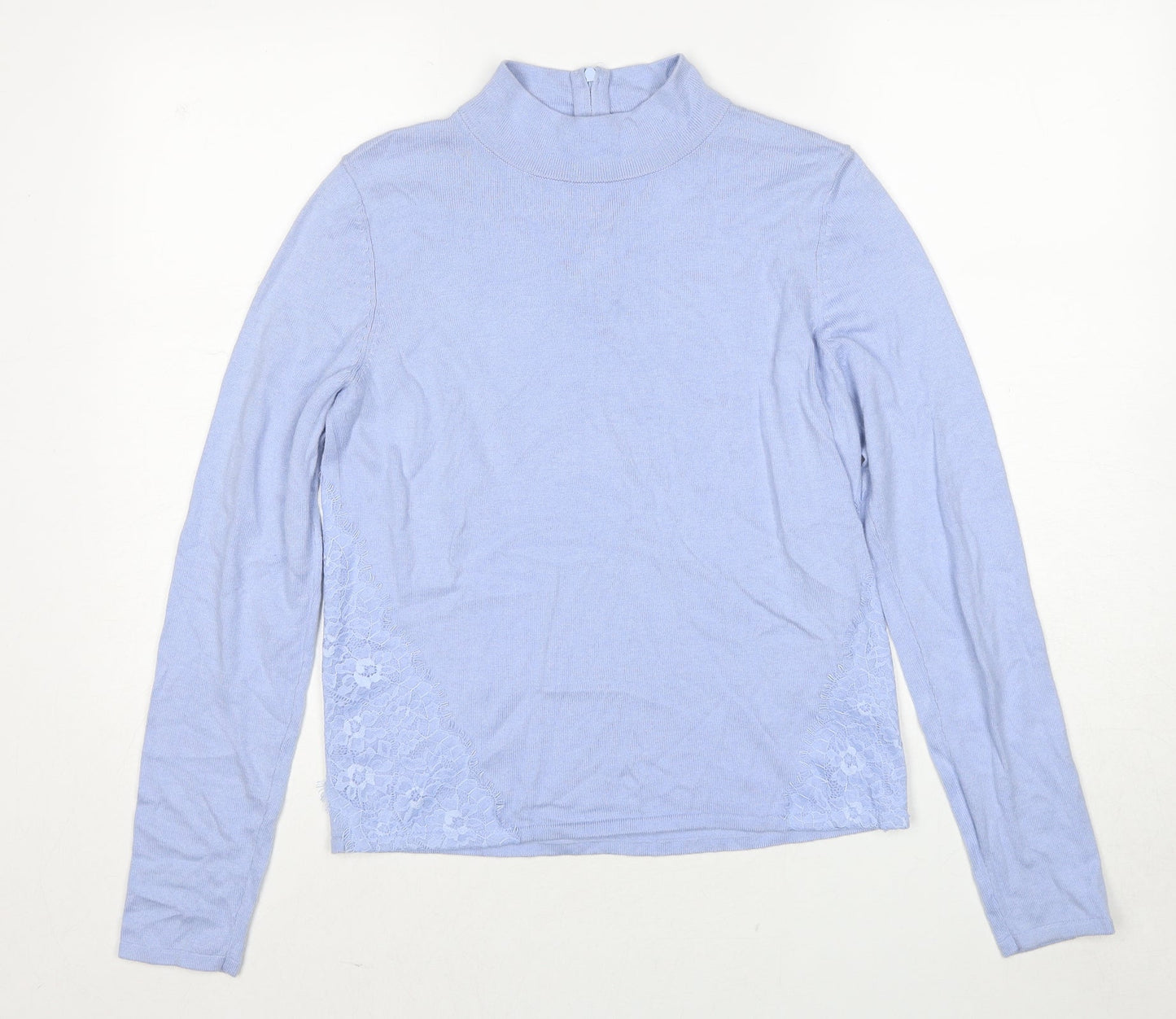 Coast Womens Blue High Neck Polyamide Pullover Jumper Size S - Lace Detail
