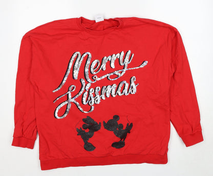Preloved Disney Womens Red Cotton Pullover Sweatshirt Size 18 Pullover - Mickey Minnie Mouse Merry Kissmas - Front