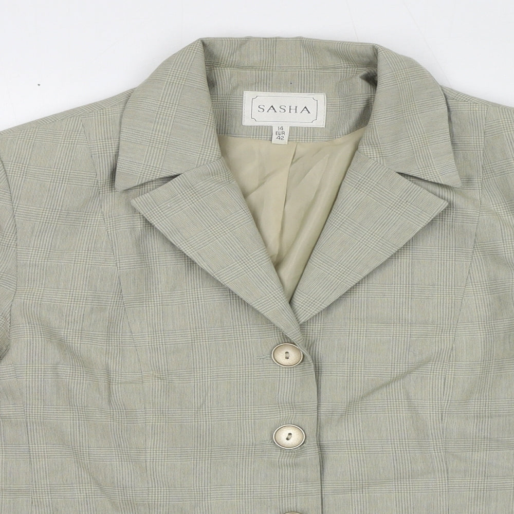 Sasha Womens Beige Geometric Jacket Blazer Size 14 Button