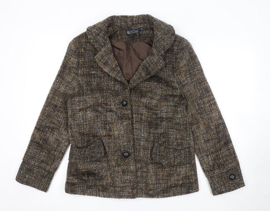 Castle Womens Brown Geometric Jacket Size 12 Button