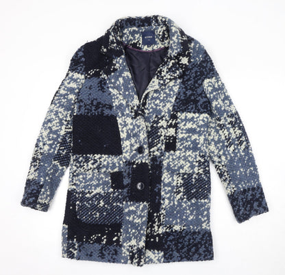 Next Womens Blue Geometric Overcoat Coat Size 8 Button