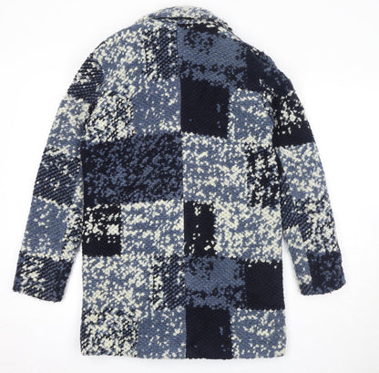 Next Womens Blue Geometric Overcoat Coat Size 8 Button