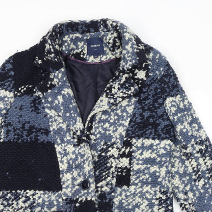Next Womens Blue Geometric Overcoat Coat Size 8 Button