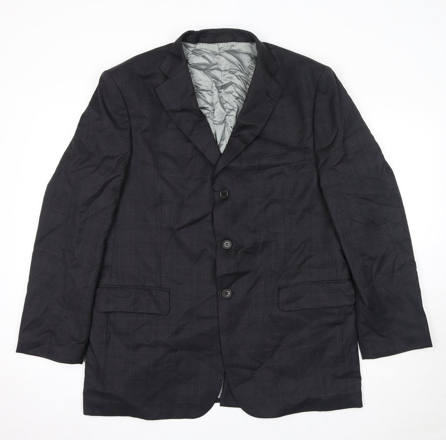 Marks and Spencer Mens Black Check Wool Jacket Suit Jacket Size 42 Regular