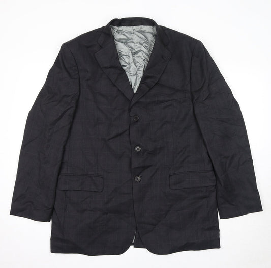 Marks and Spencer Mens Black Check Wool Jacket Suit Jacket Size 42 Regular