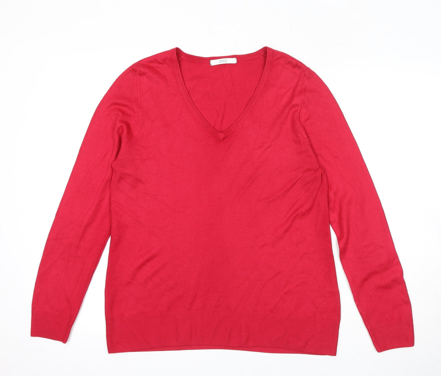 Marks and Spencer Womens Pink V-Neck Acrylic Pullover Jumper Size 10
