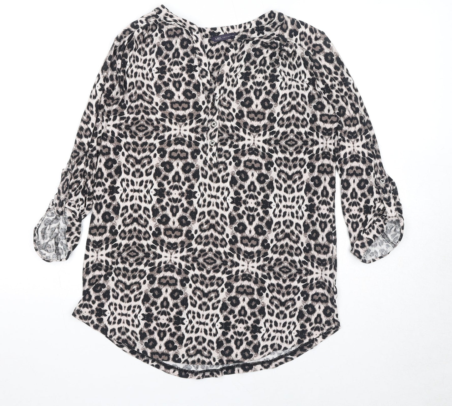 Marks and Spencer Womens Brown Animal Print Viscose Basic Blouse Size 10 Sweetheart - Leopard Print
