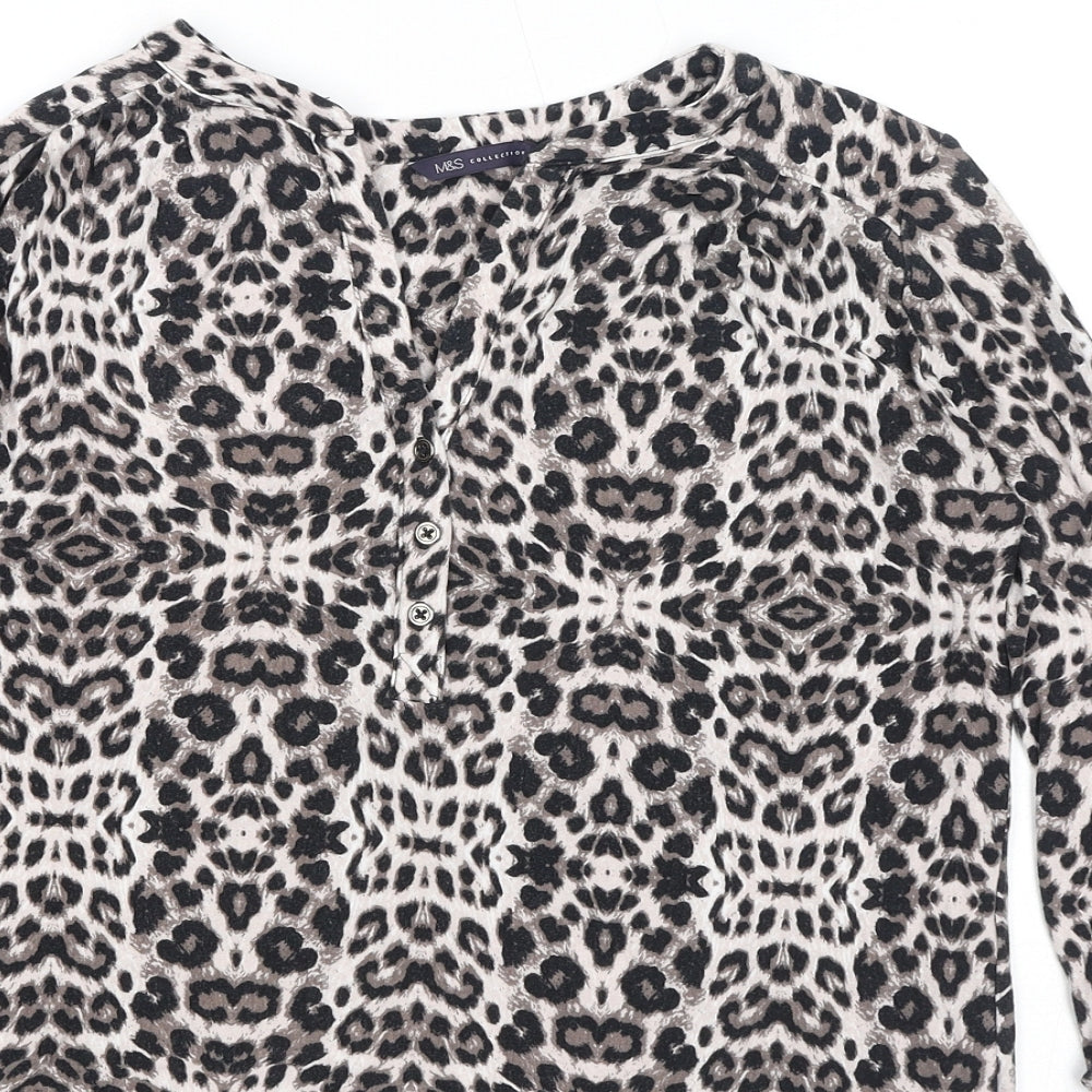 Marks and Spencer Womens Brown Animal Print Viscose Basic Blouse Size 10 Sweetheart - Leopard Print