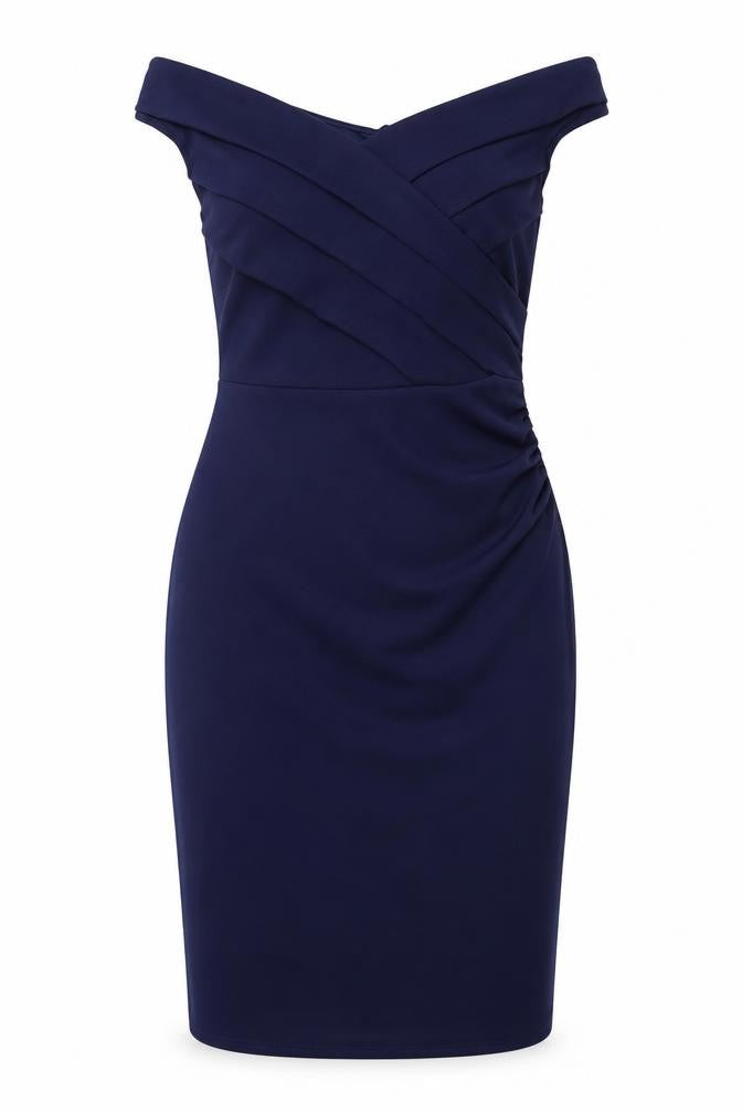 Sistaglam Womens Blue Polyester A-Line Size 10 Off the Shoulder Zip