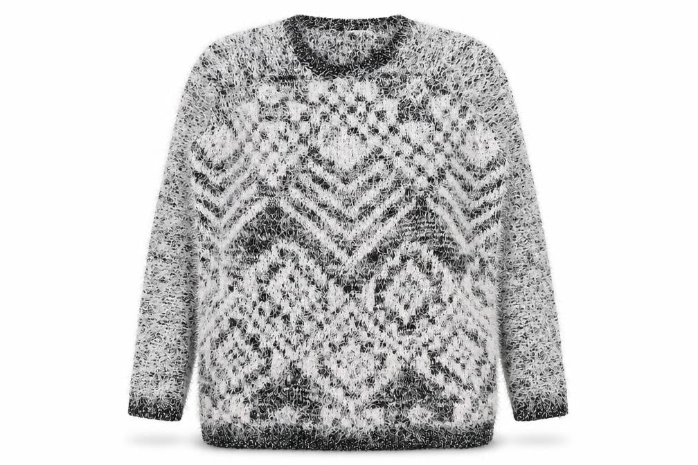 River Island Womens Black Round Neck Geometric Acrylic Pullover Jumper Size 14