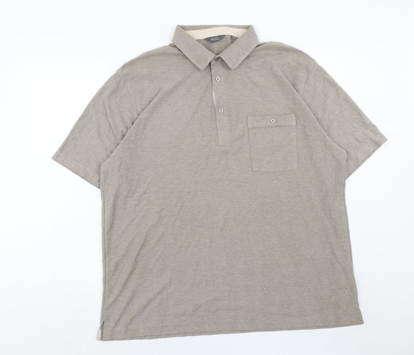 Wolsey Mens Brown Cotton Polo Size 2XL Collared Button