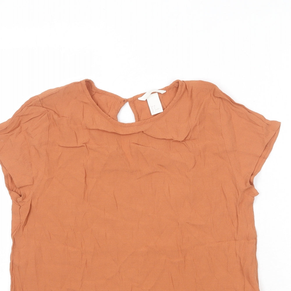 H&M Womens Brown Viscose Basic Blouse Size 12 Round Neck