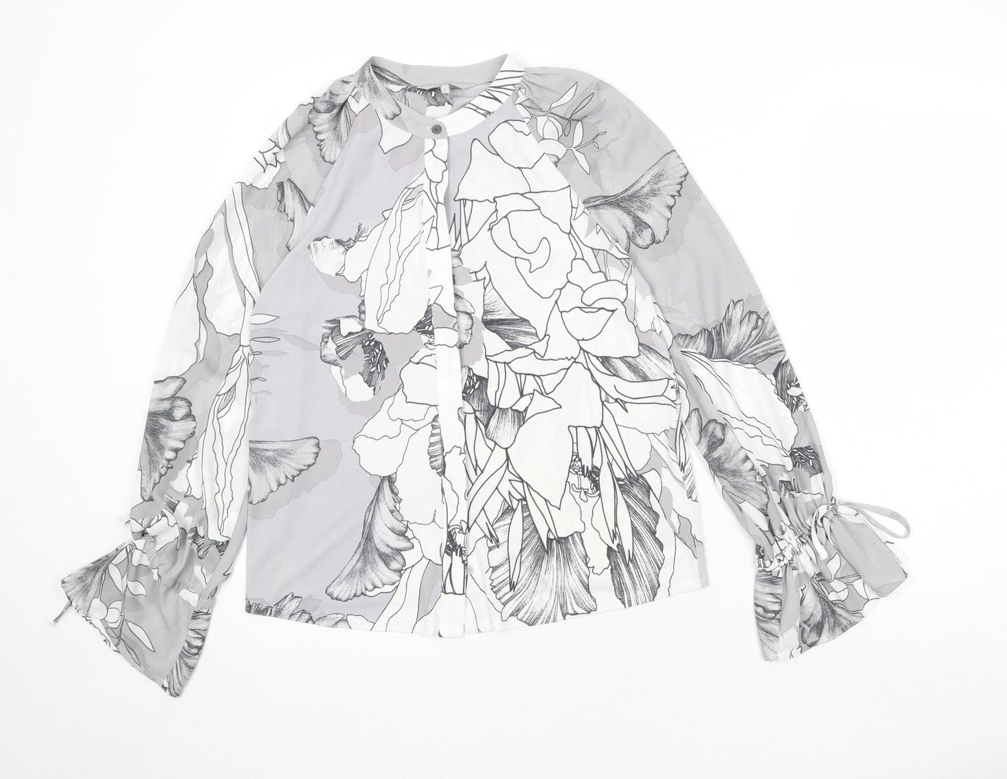 NEXT Womens Grey Geometric Polyester Basic Blouse Size 8 Round Neck